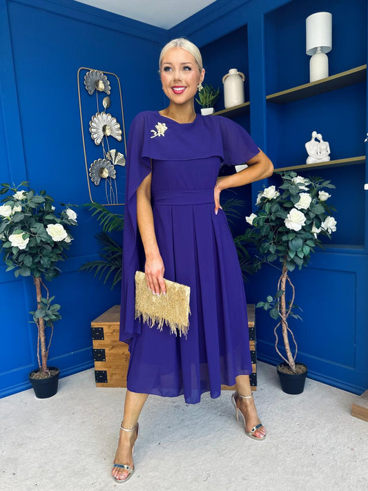 Caoimhe Cape Detail Midi Dress Violet