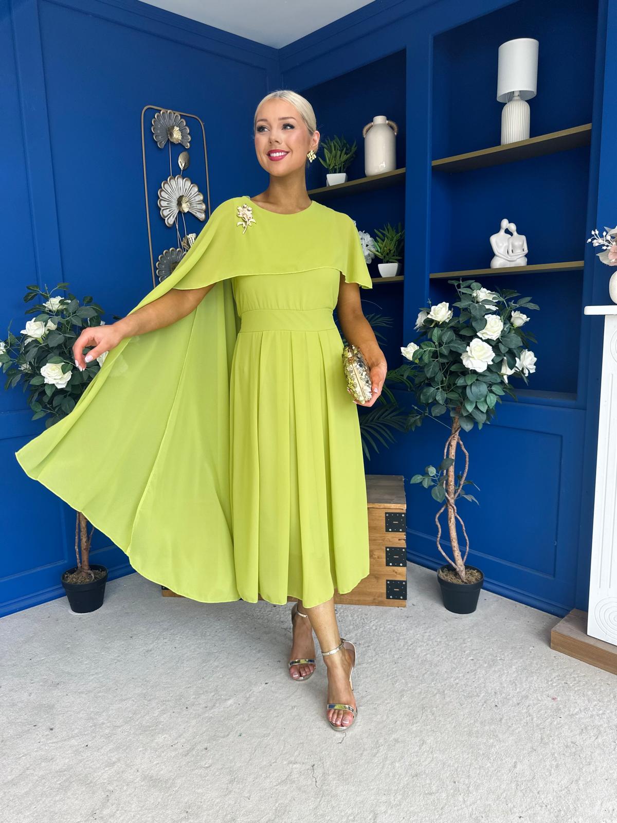 Caoimhe Cape Detail Midi Dress Pistachio