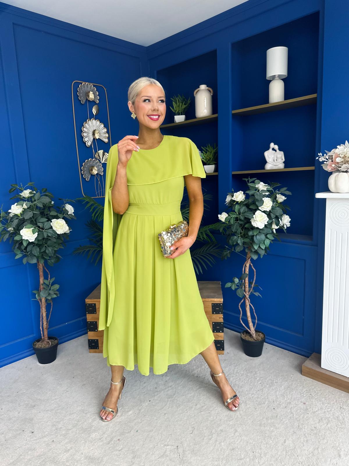 Caoimhe Cape Detail Midi Dress Pistachio