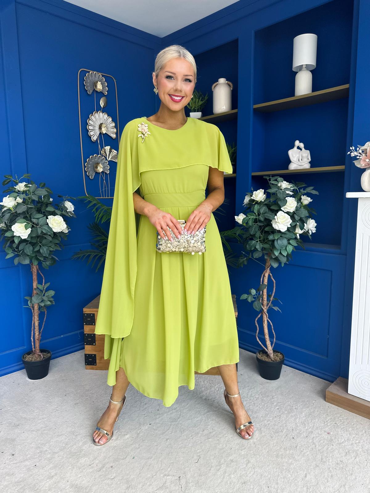 Caoimhe Cape Detail Midi Dress Pistachio