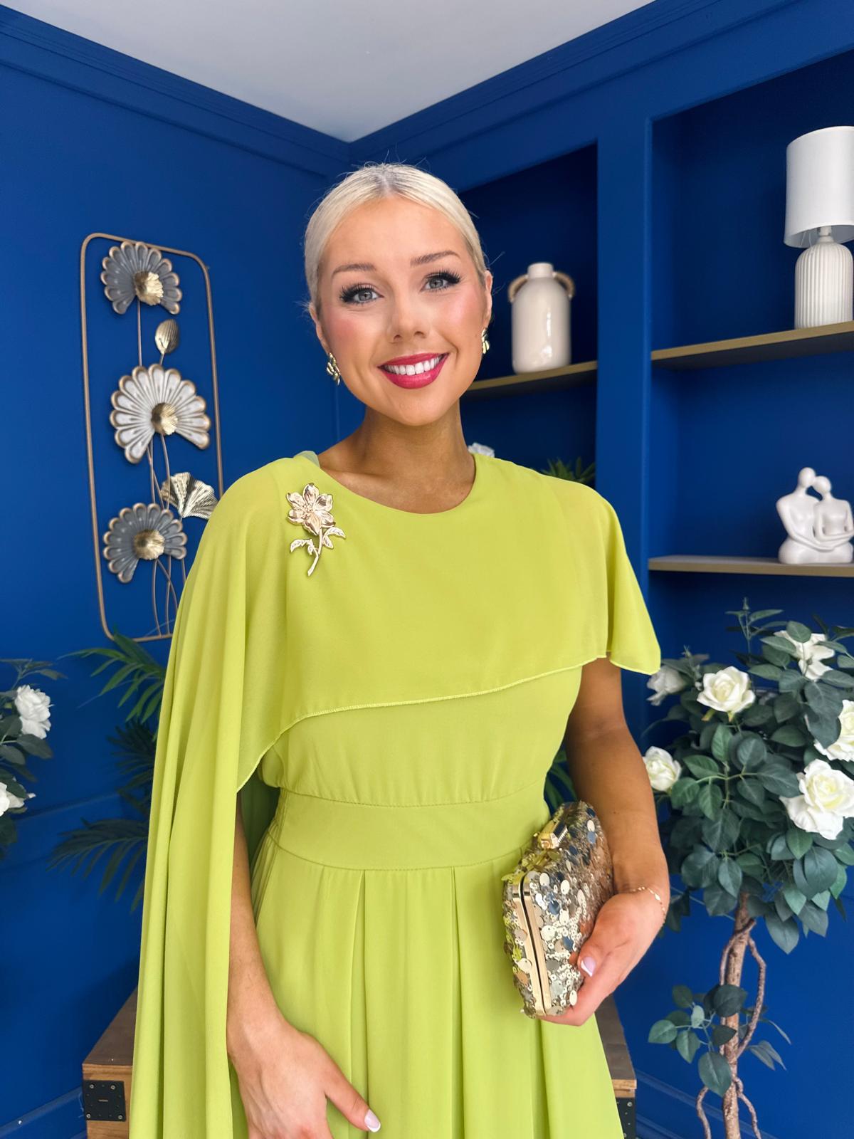 Caoimhe Cape Detail Midi Dress Pistachio