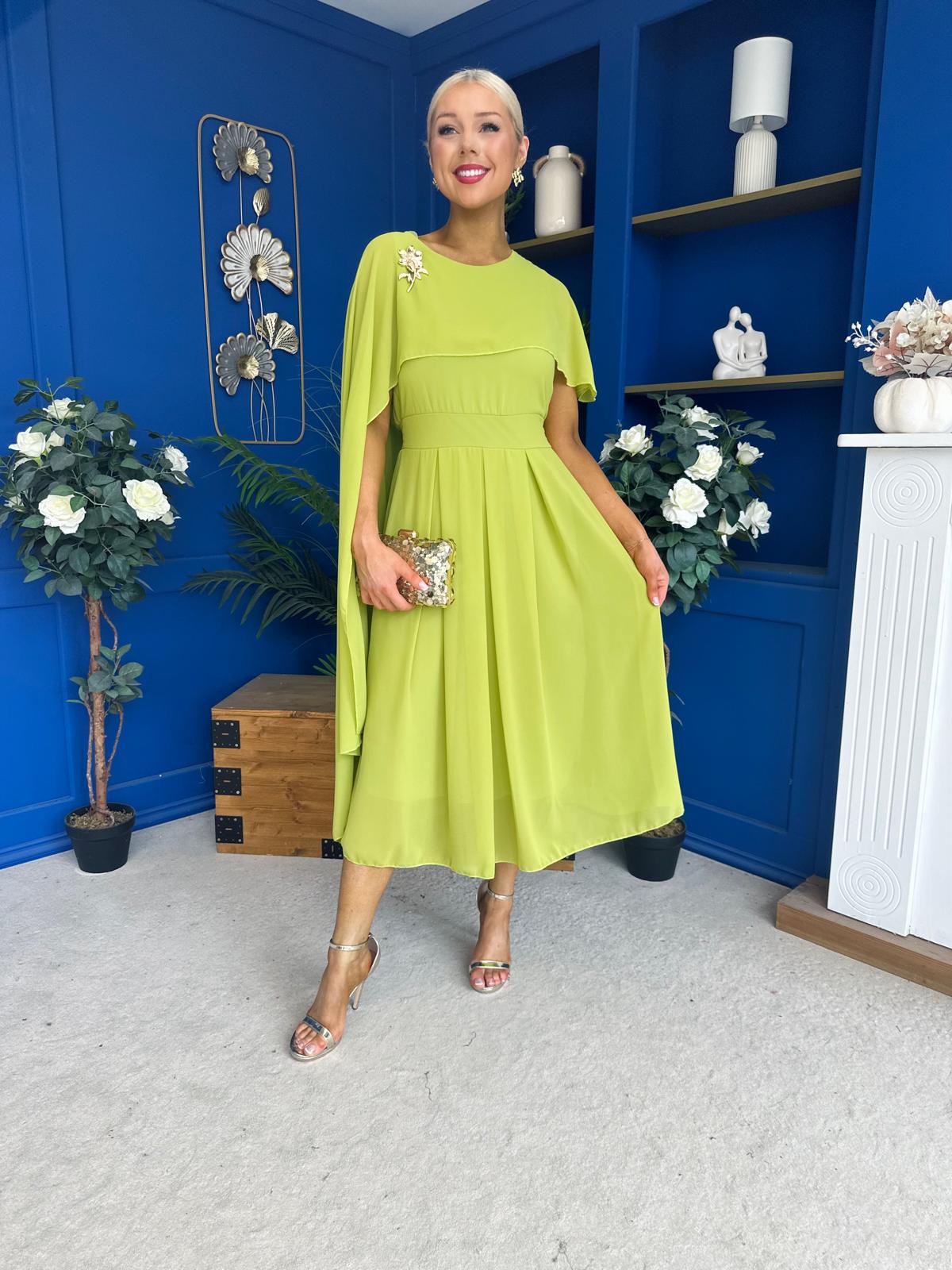 Caoimhe Cape Detail Midi Dress Pistachio