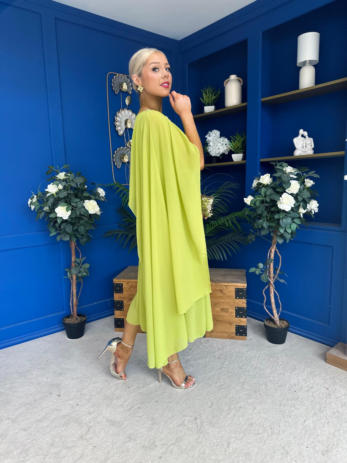 Caoimhe Cape Detail Midi Dress Pistachio