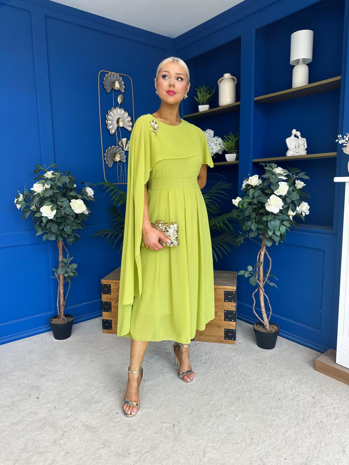 Caoimhe Cape Detail Midi Dress Pistachio