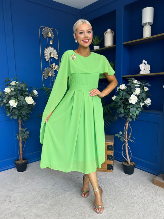 Caoimhe Cape Detail Midi Dress Apple Green