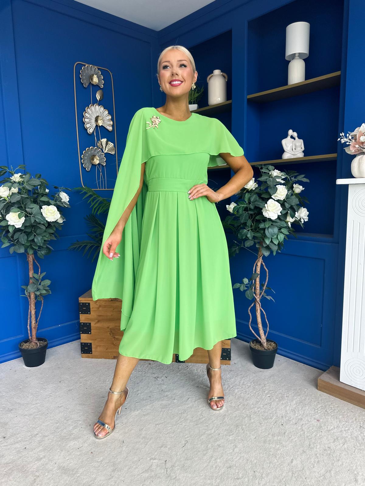 Caoimhe Cape Detail Midi Dress Apple Green