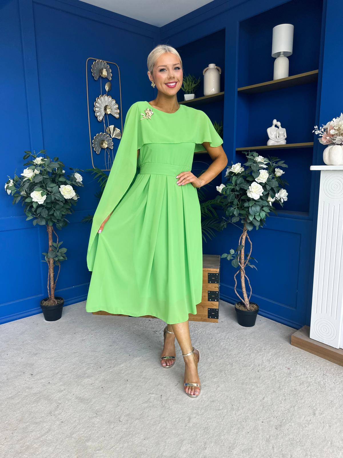 Caoimhe Cape Detail Midi Dress Apple Green