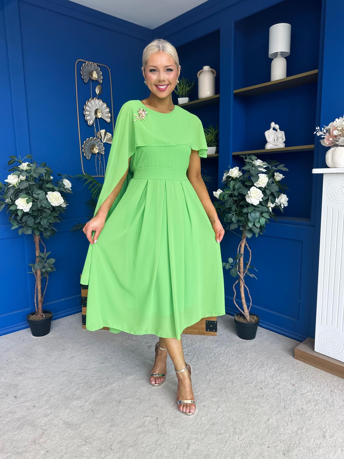Caoimhe Cape Detail Midi Dress Apple Green