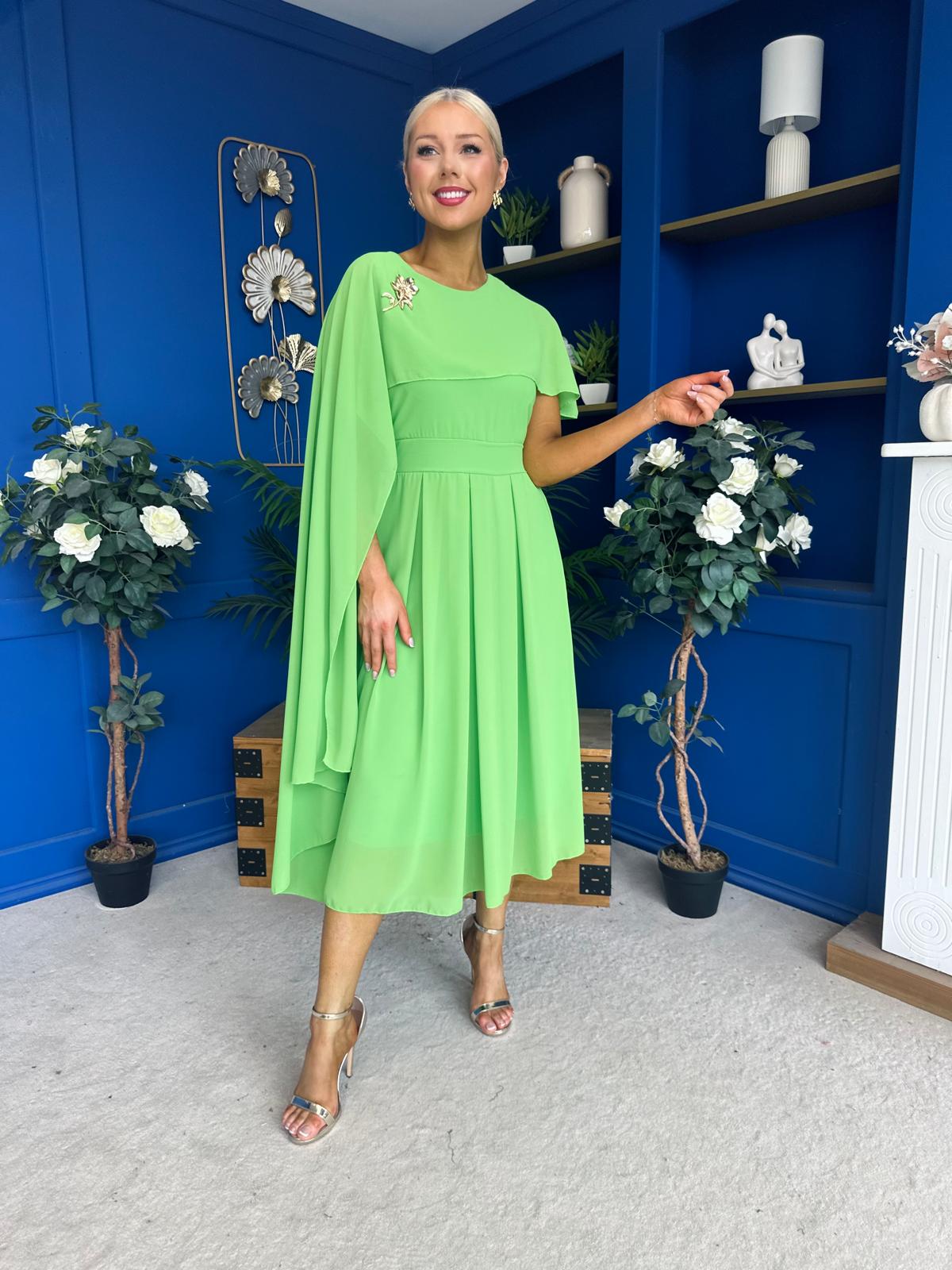 Caoimhe Cape Detail Midi Dress Apple Green