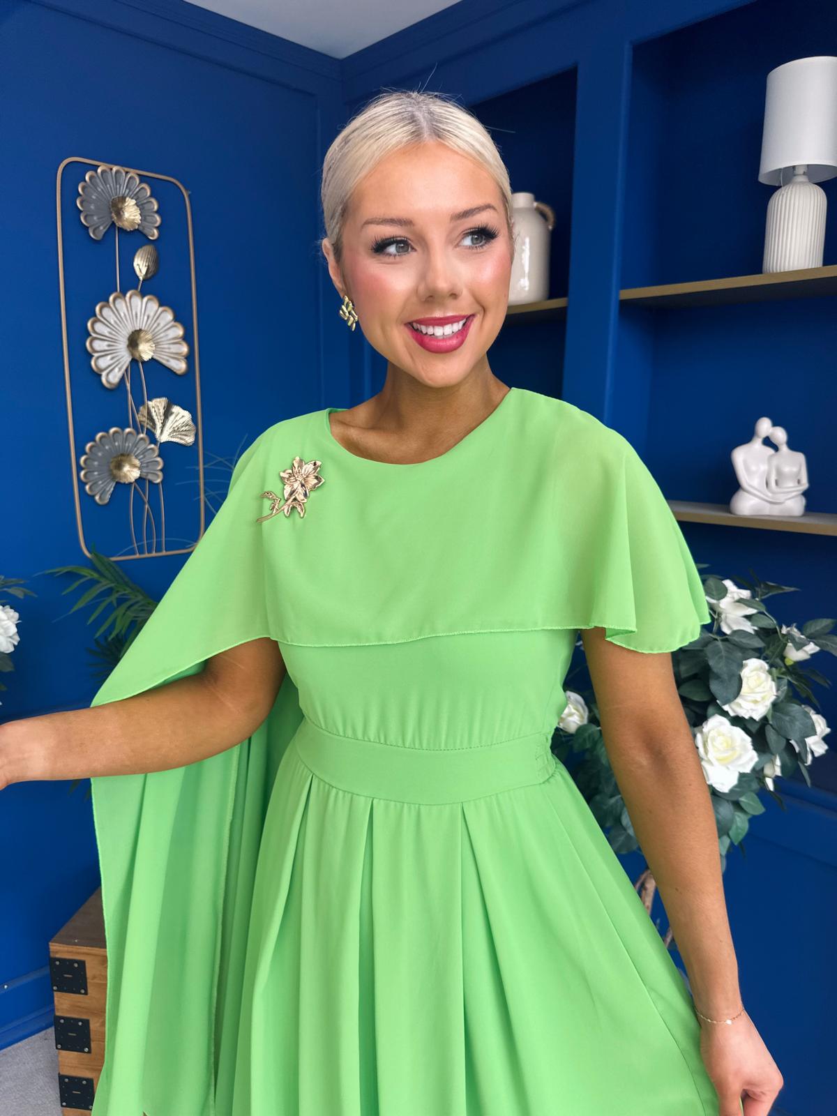 Caoimhe Cape Detail Midi Dress Apple Green