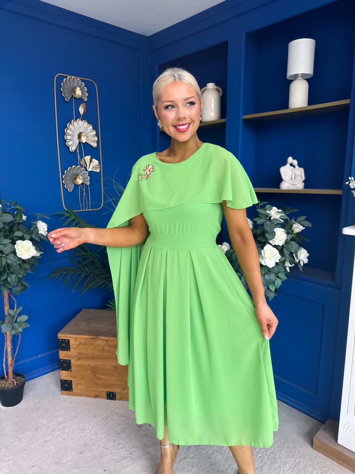 Caoimhe Cape Detail Midi Dress Apple Green