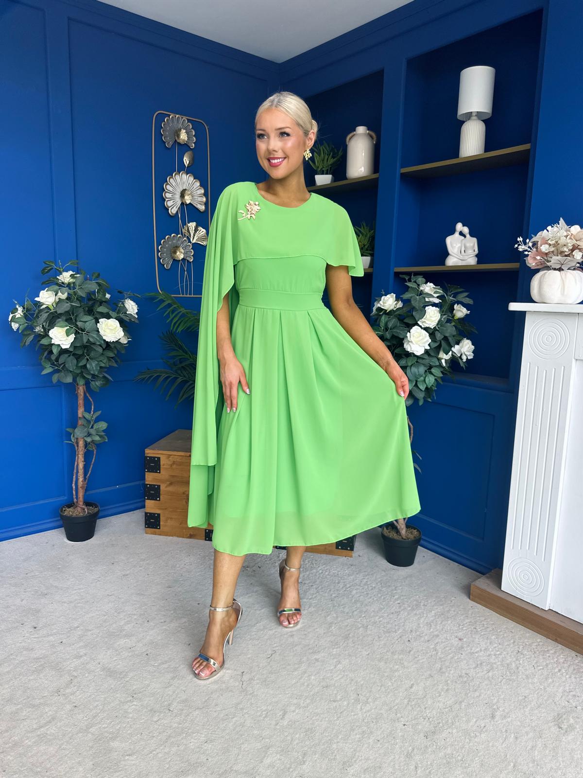Caoimhe Cape Detail Midi Dress Apple Green