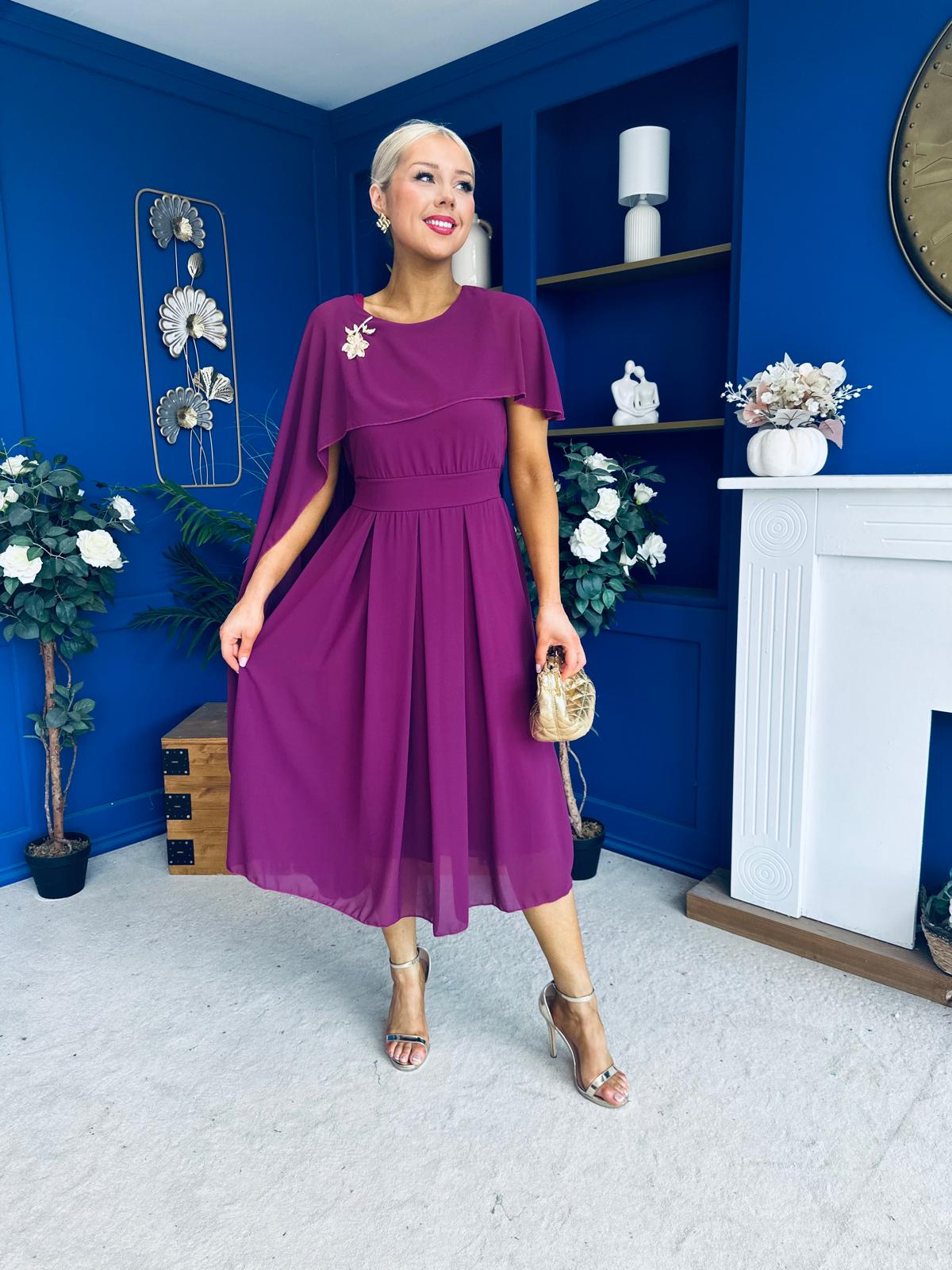 Caoimhe Cape Detail Midi Dress Berry