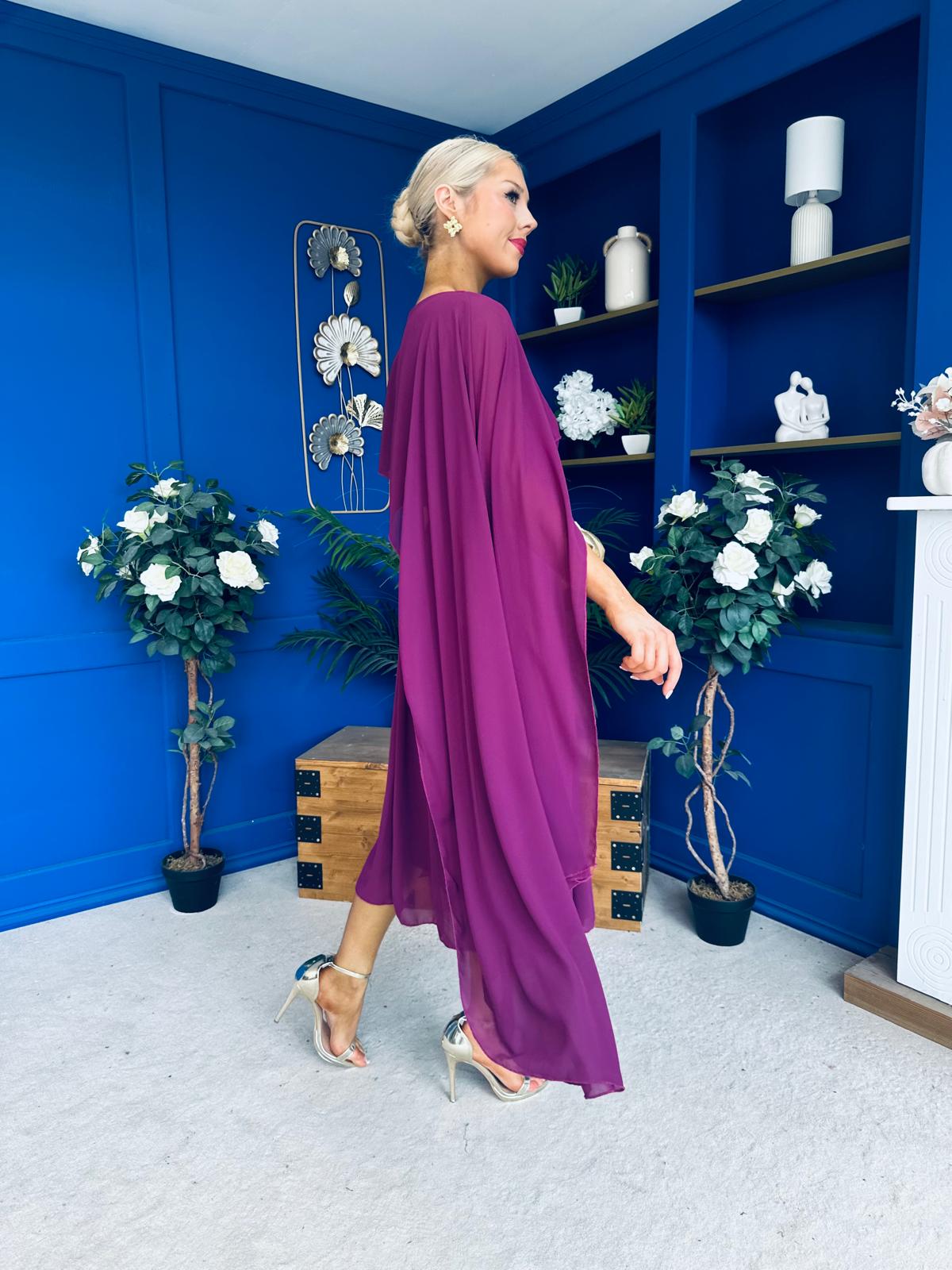 Caoimhe Cape Detail Midi Dress Berry