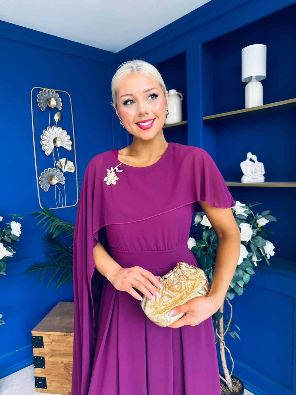 Caoimhe Cape Detail Midi Dress Berry