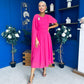 Caoimhe Cape Detail Midi Dress Hot Pink