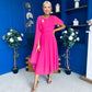 Caoimhe Cape Detail Midi Dress Hot Pink