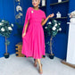 Caoimhe Cape Detail Midi Dress Hot Pink