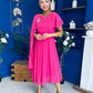 Caoimhe Cape Detail Midi Dress Hot Pink