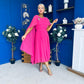 Caoimhe Cape Detail Midi Dress Hot Pink
