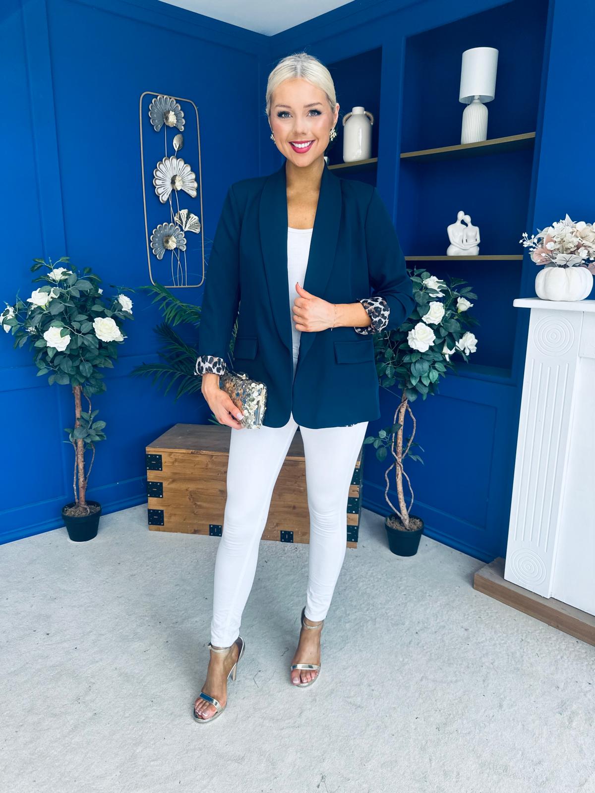 Jean Leopard Cuff Blazer Navy