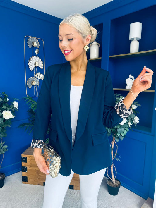 Jean Leopard Cuff Blazer Navy