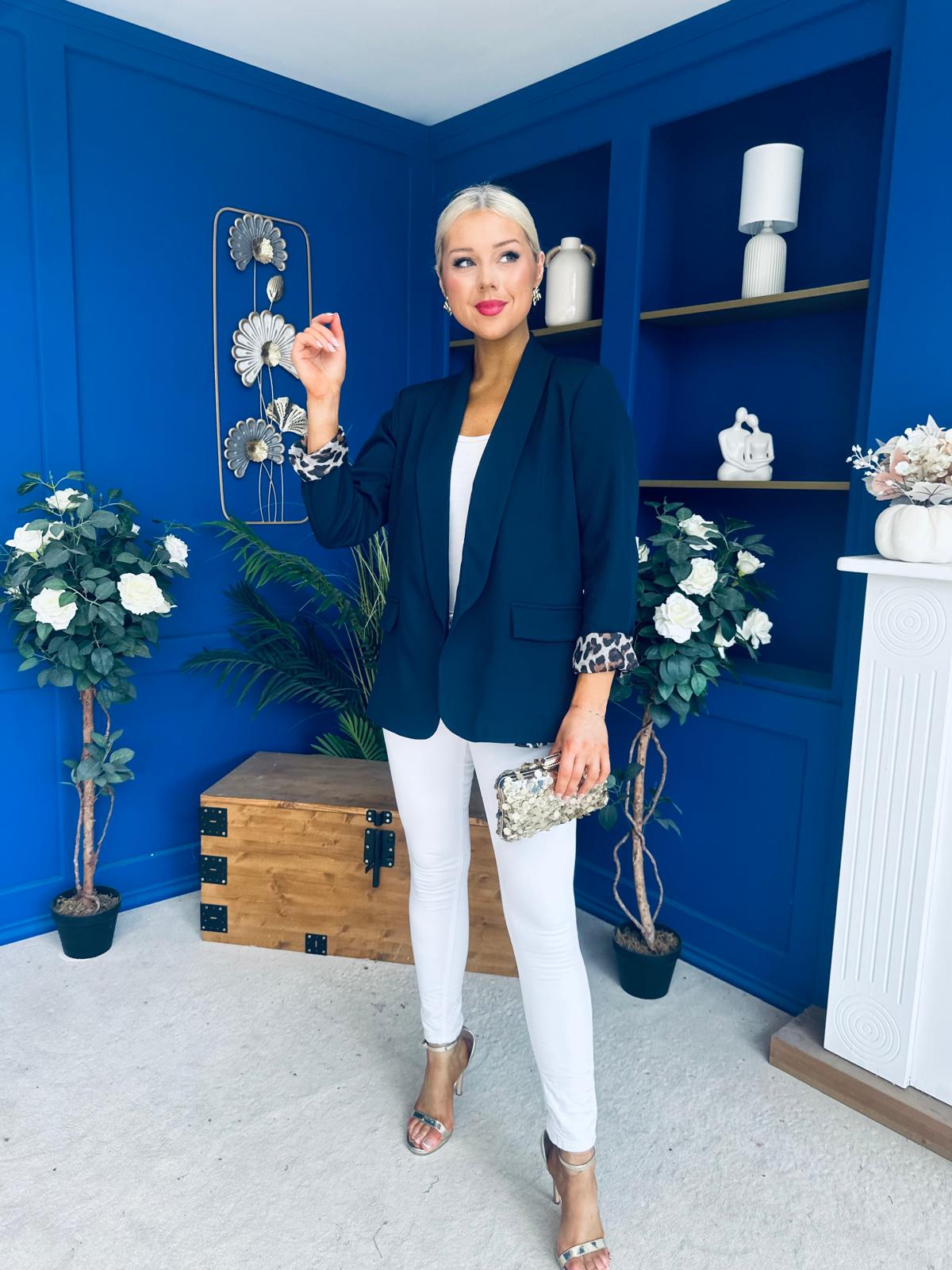 Jean Leopard Cuff Blazer Navy