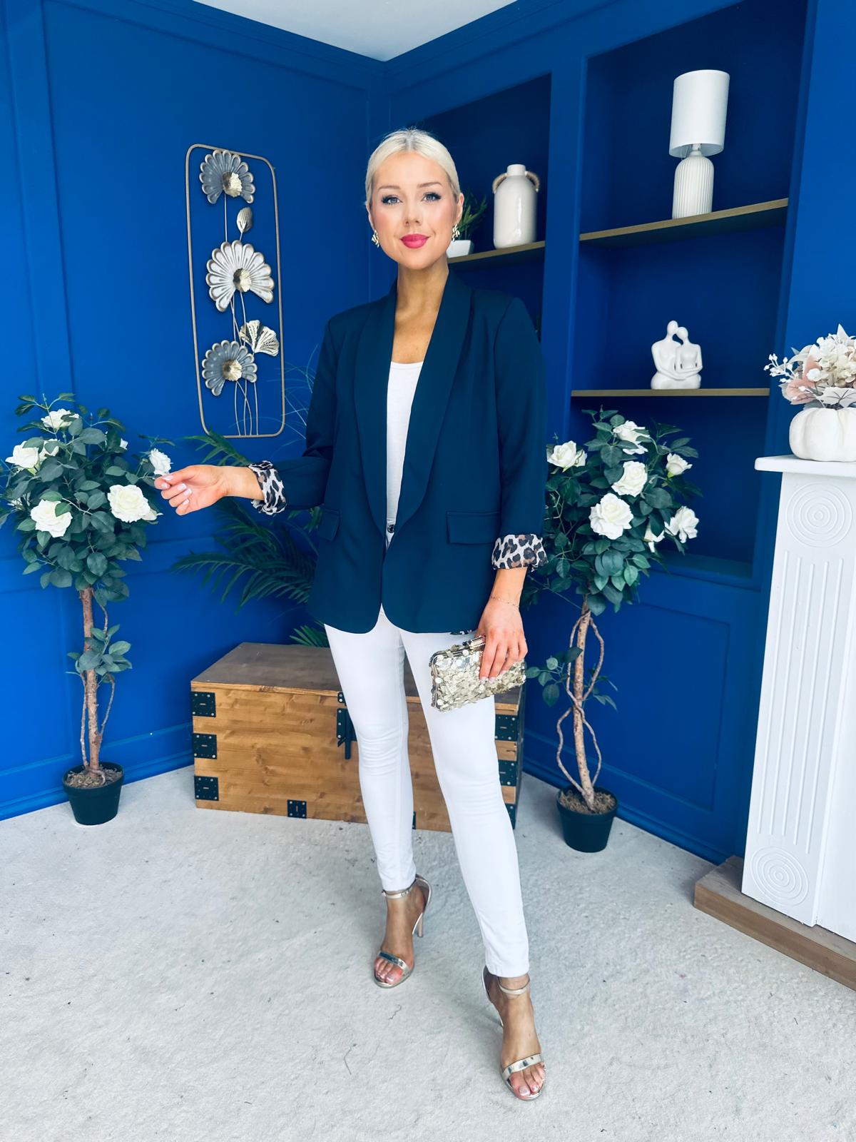 Jean Leopard Cuff Blazer Navy