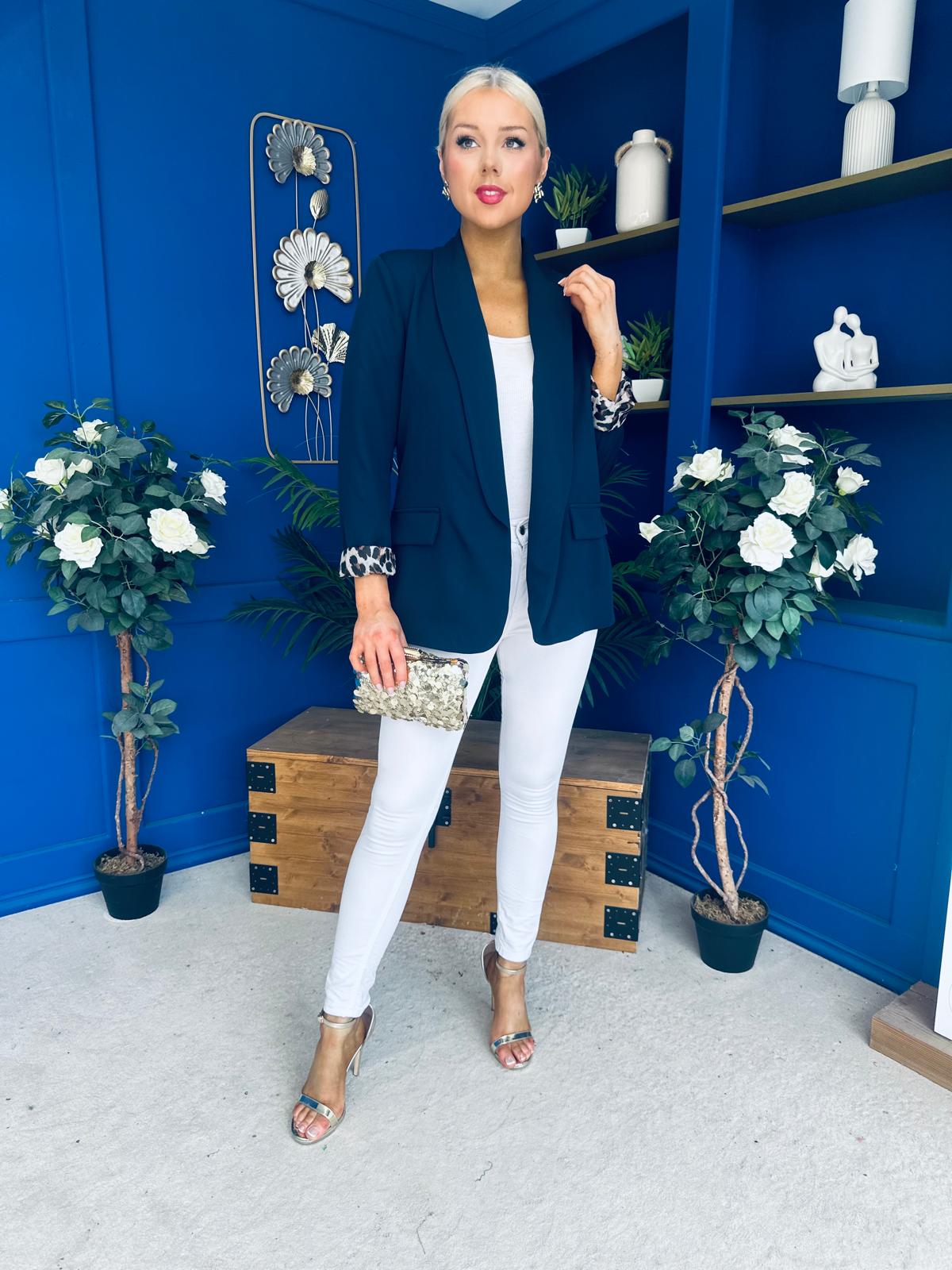 Jean Leopard Cuff Blazer Navy