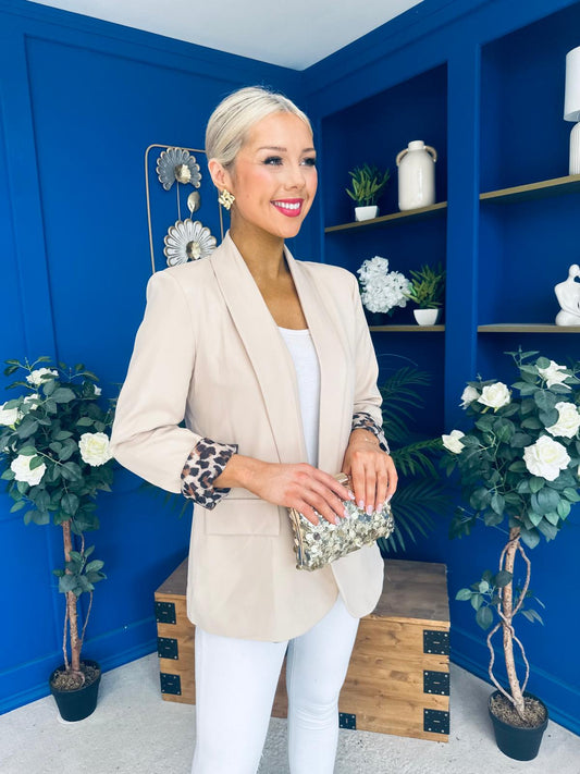 Jean Leopard Cuff Blazer Taupe