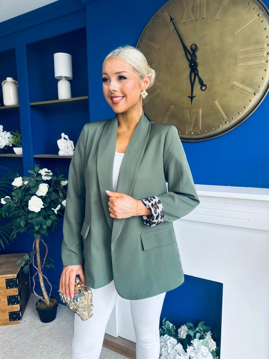 Jean Leopard Cuff Blazer Khaki