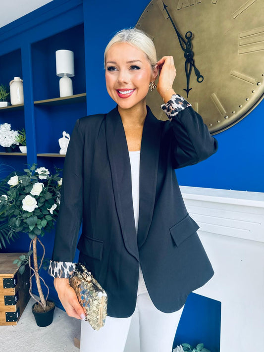 Jean Leopard Cuff Blazer Black