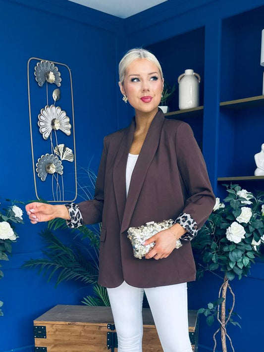 Jean Leopard Cuff Blazer Chocolate