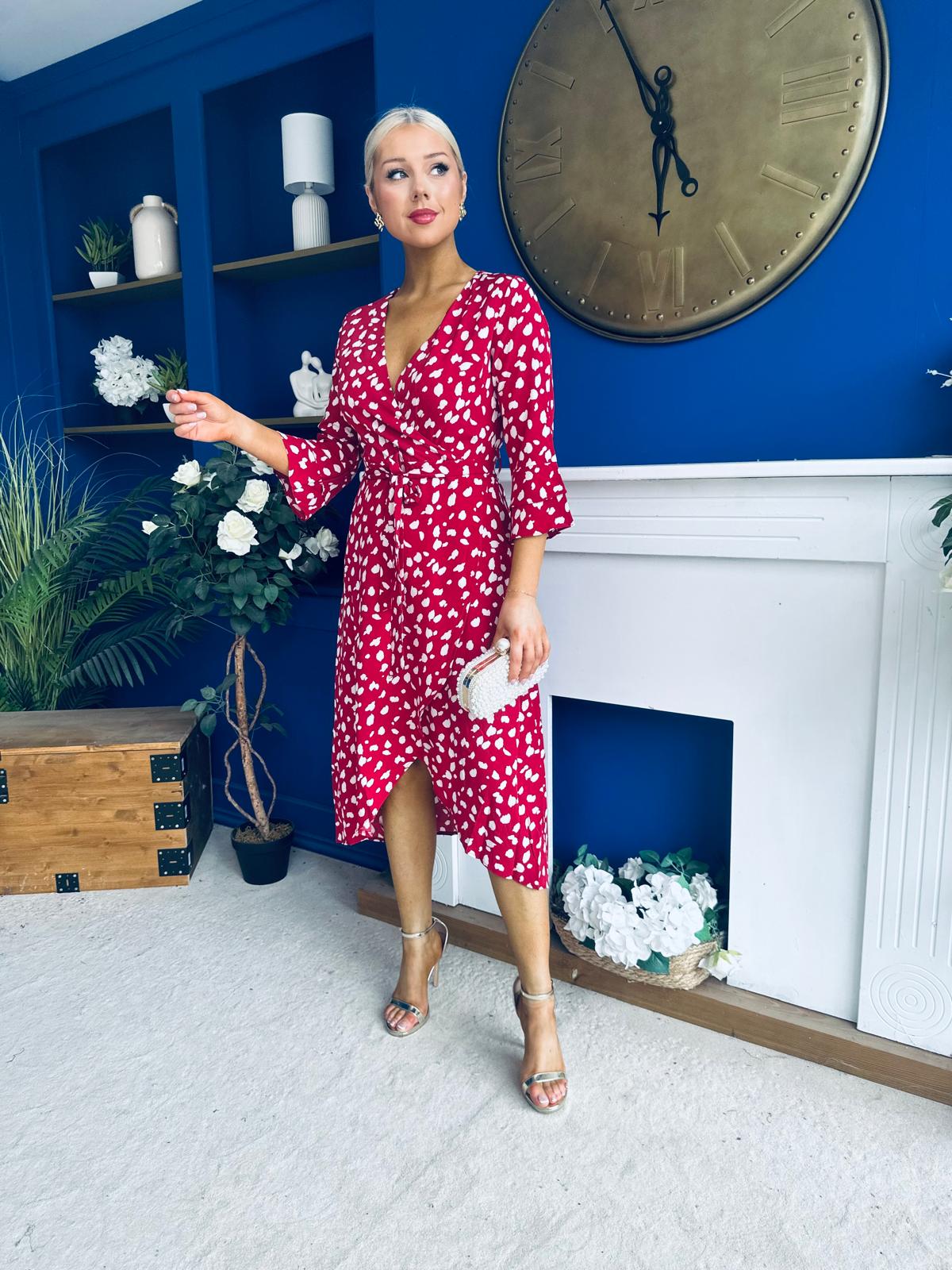 Leona Printed Asymmetric Midi Dress Wine