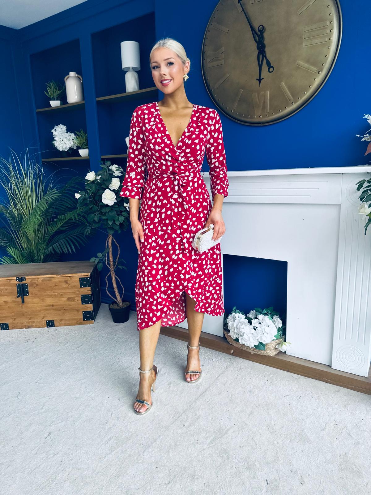 Leona Printed Asymmetric Midi Dress Wine