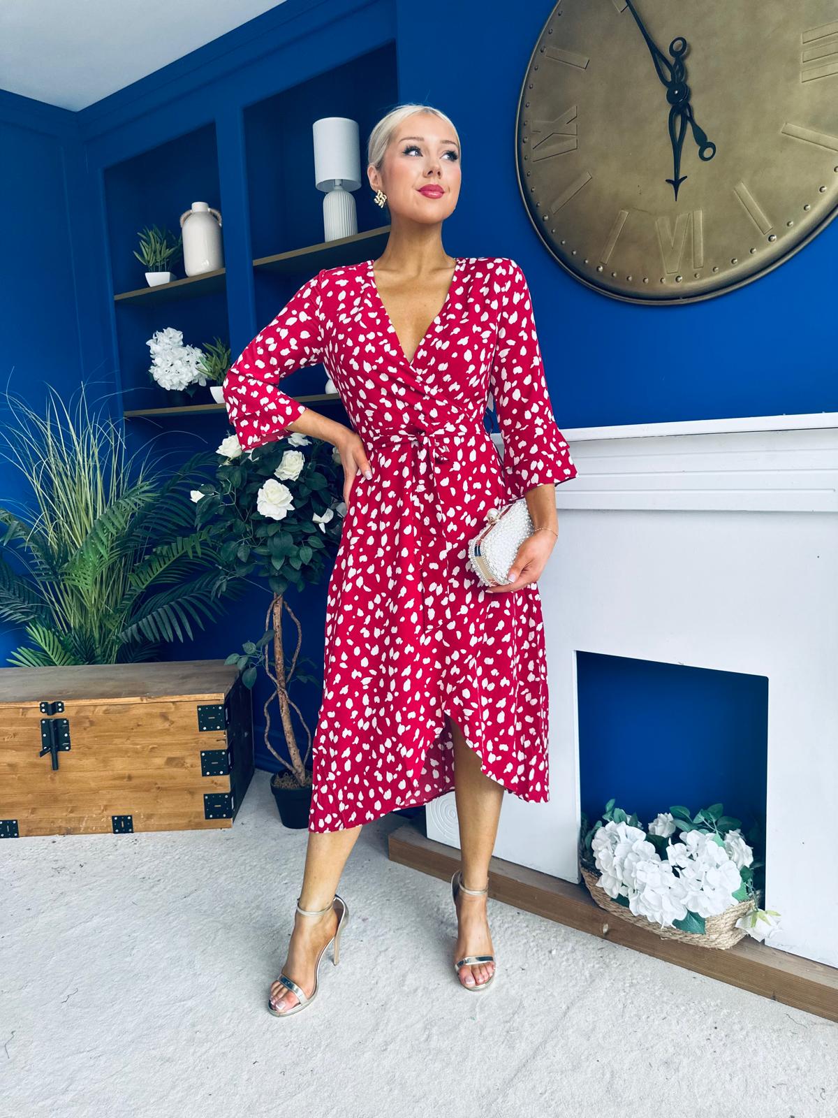 Leona Printed Asymmetric Midi Dress Wine