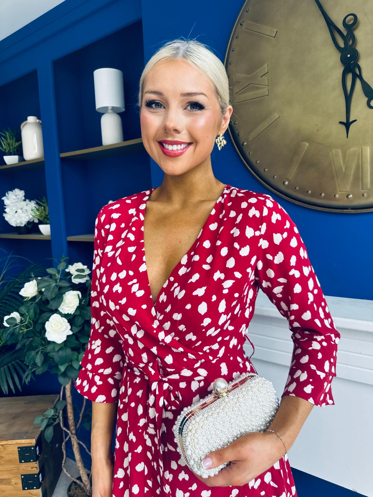 Leona Printed Asymmetric Midi Dress Wine