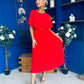 Monica Pleated Midi Dress Red