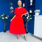 Monica Pleated Midi Dress Red