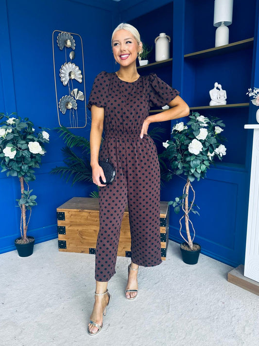 Pixie Culotte Jumpsuit Black Polka Chocolate