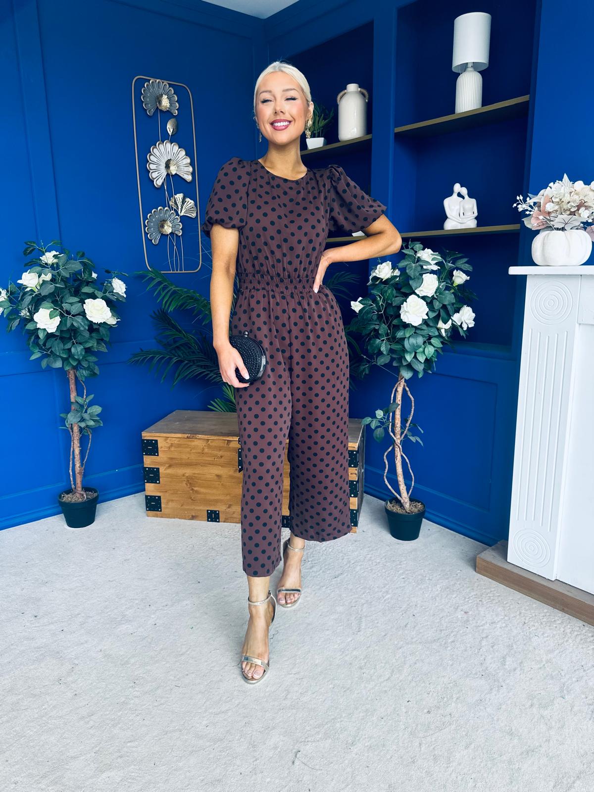 Pixie Culotte Jumpsuit Black Polka Chocolate