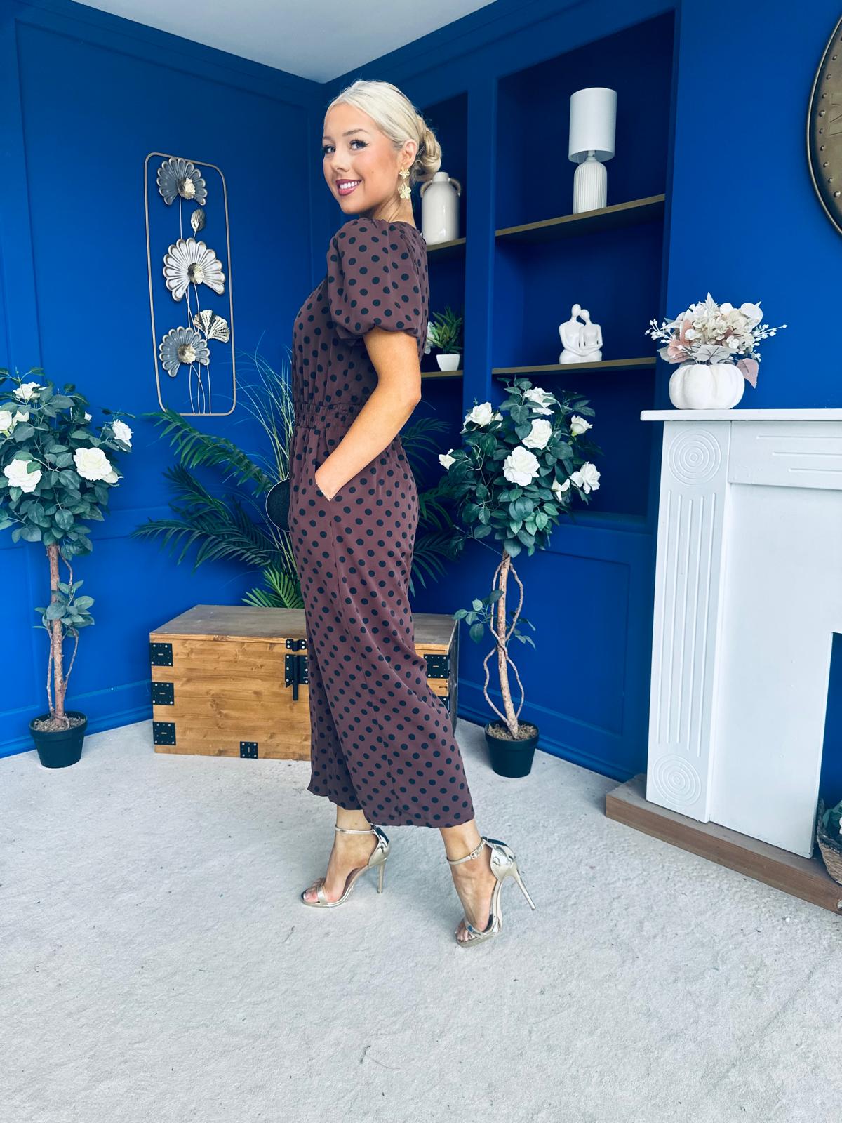 Pixie Culotte Jumpsuit Black Polka Chocolate