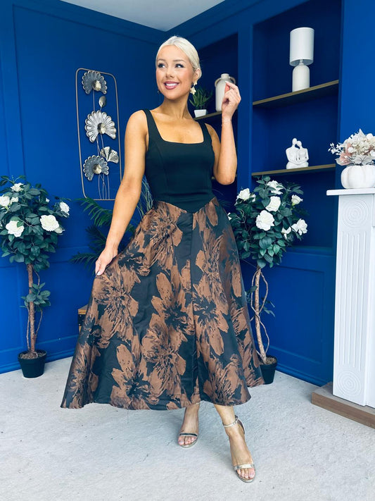 Kerri Floral Jacquard A-Line Midi Dress Black