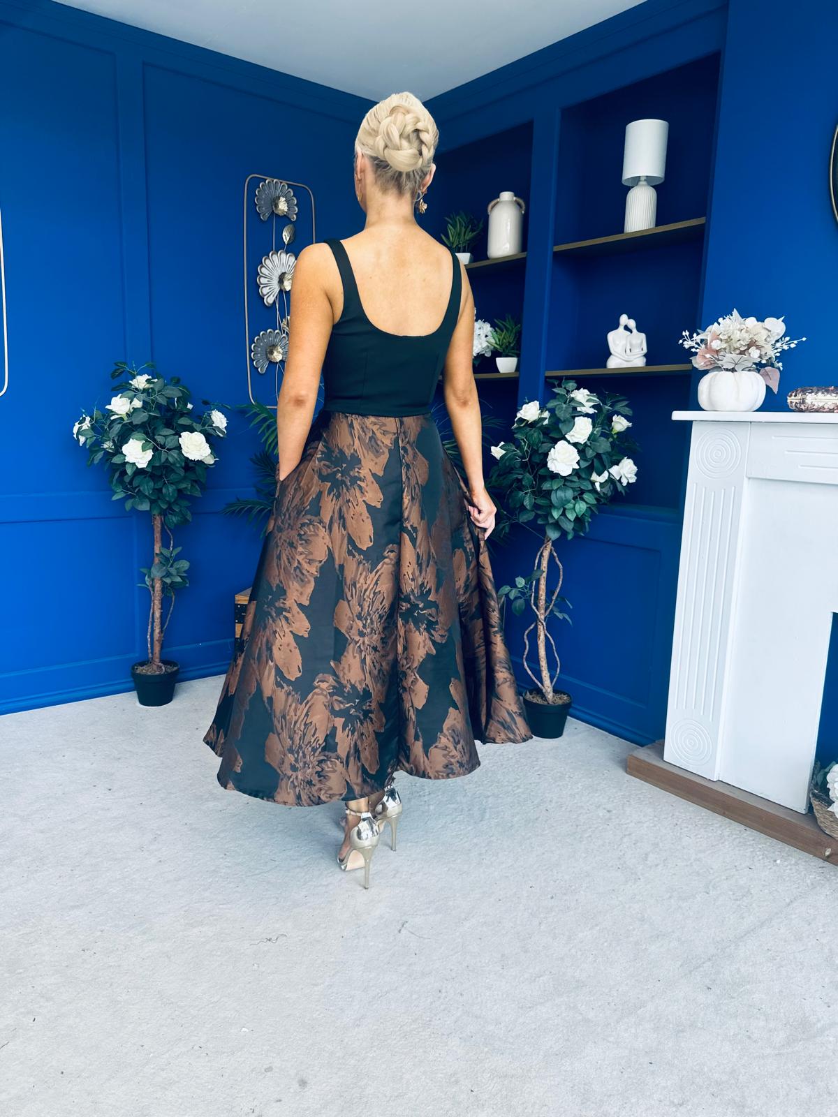 Kerri Floral Jacquard A-Line Midi Dress Black
