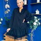Liah Lace Hem Mini Smock Shirt Dress Black