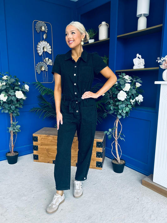 Marissa Short Sleeve Denim Jumpsuit Black