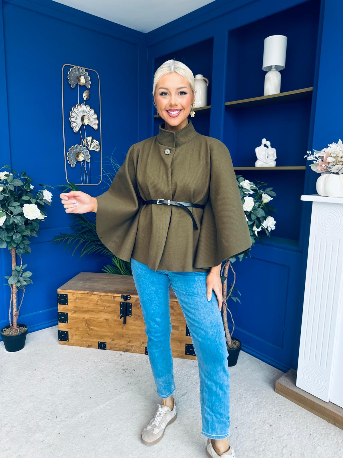 Ruth Belted Cape Khaki