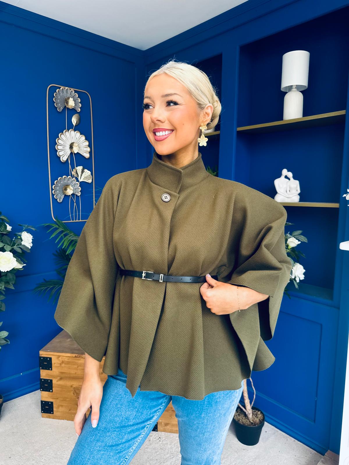 Ruth Belted Cape Khaki