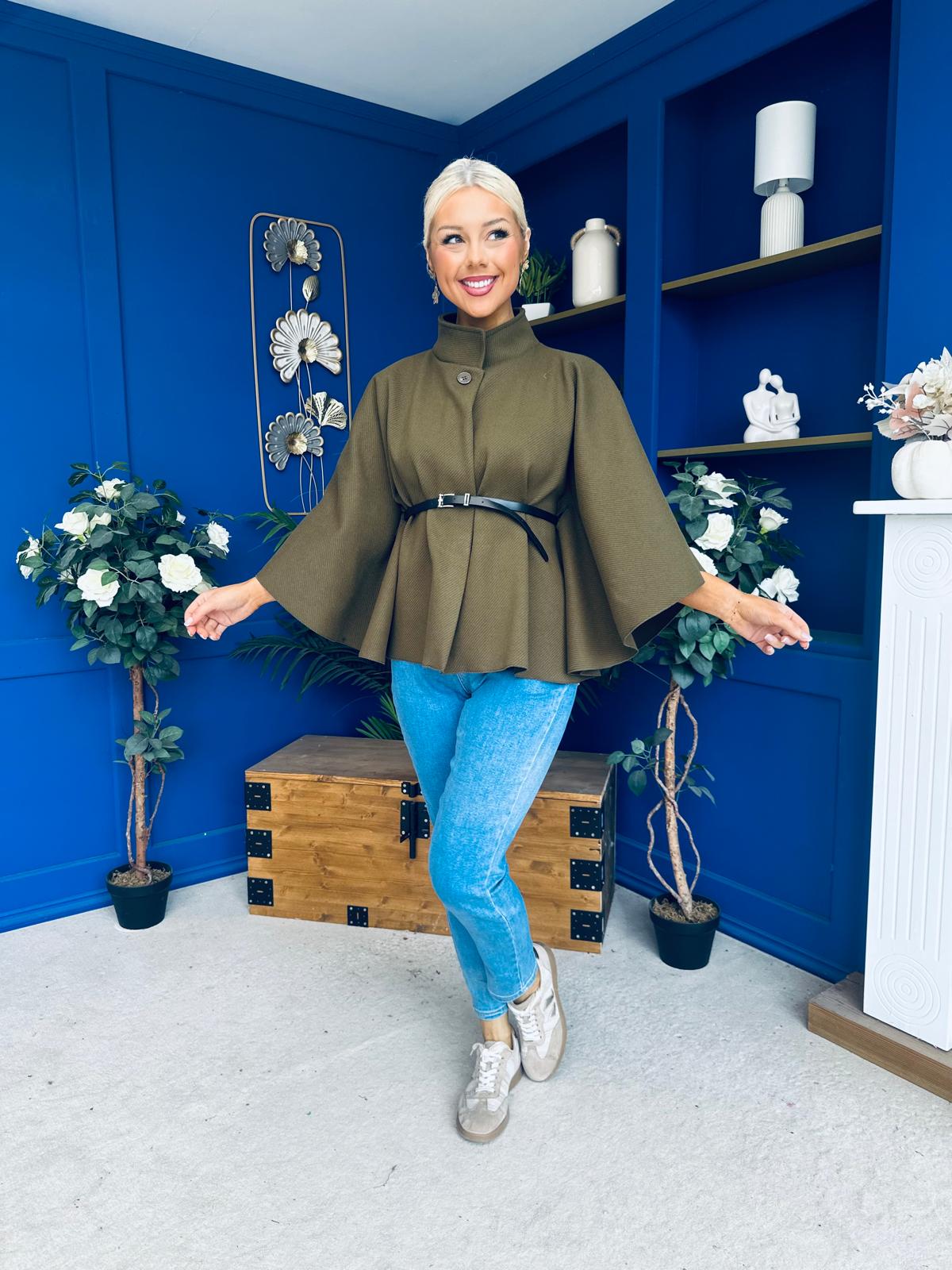 Ruth Belted Cape Khaki