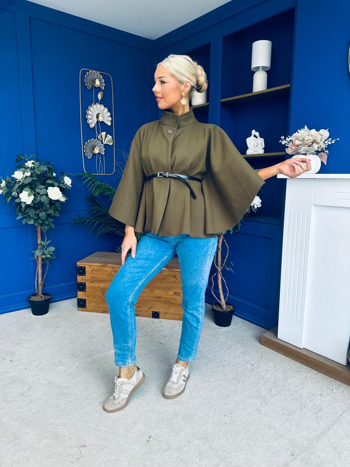Ruth Belted Cape Khaki